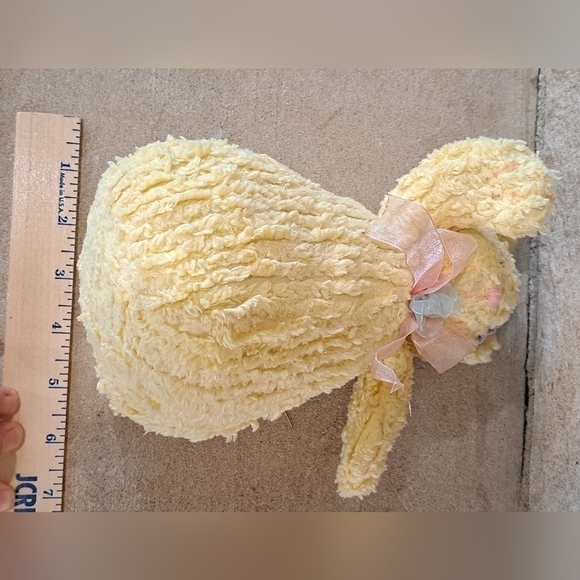 Vintage Terry Cloth Cat Plush Toy Stuffed Animal Embroidered Yellow Bow Collect - Picture 12 of 12